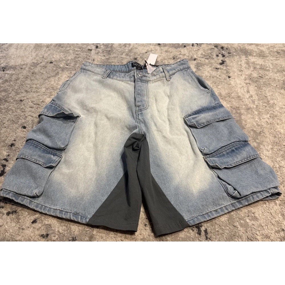 Boohooman Boohoo Man denim Jean cargo Light Blue shorts Mens Sz  32 X 12 New